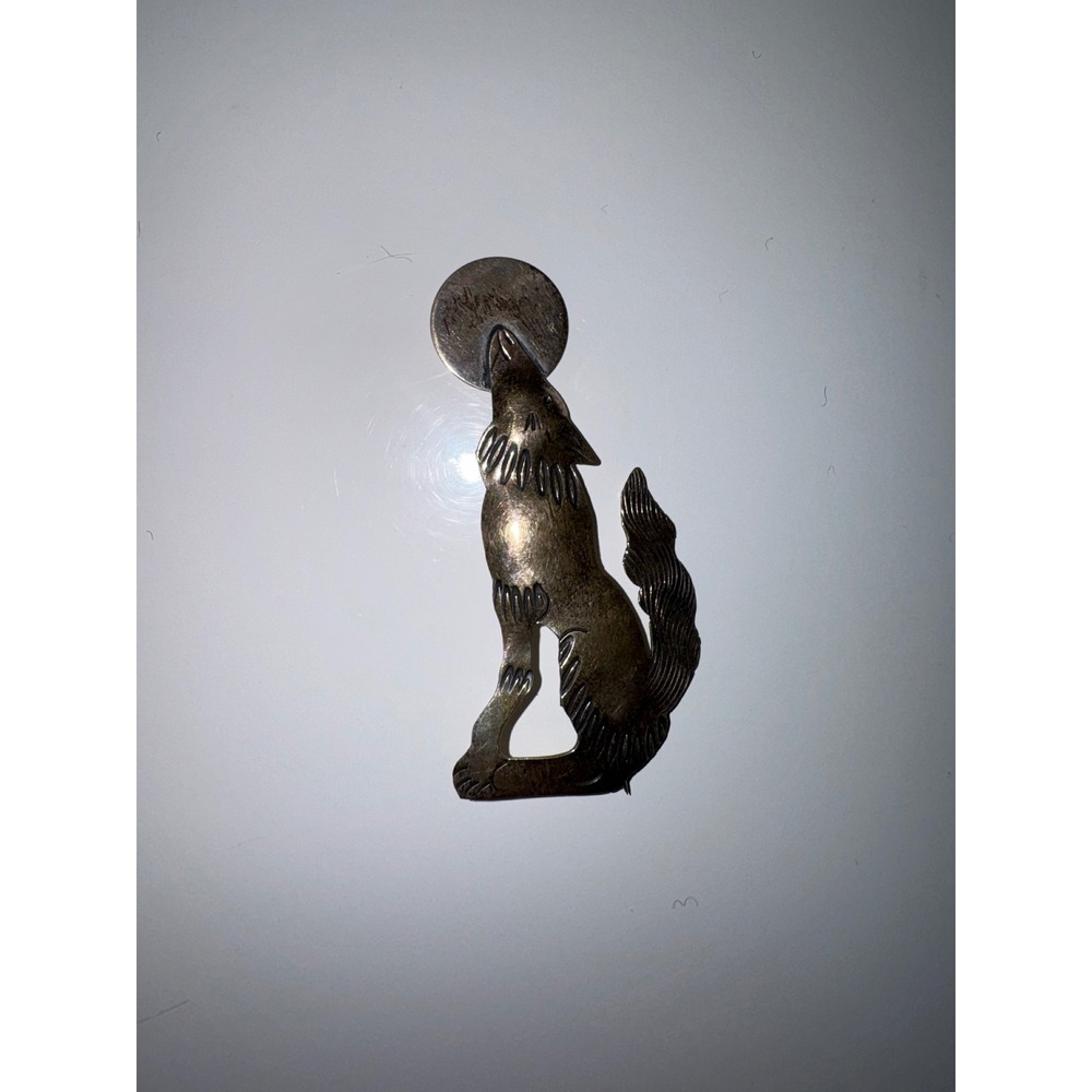 Juan Guerre Sterling Silver Howling Wolf Moon Brooch Vintage Artisan Pin